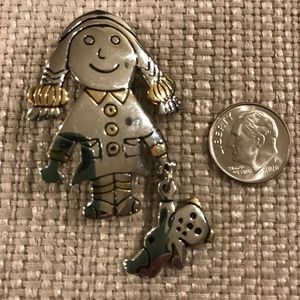 Pigtailed girl with teddy bear pin/pendant